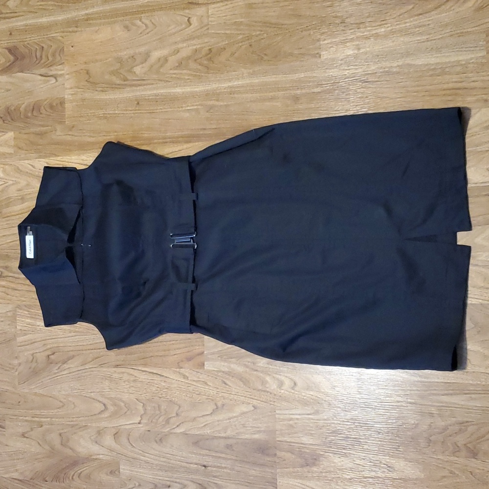 Calvin Klein Sleeveless Belted Black Dress Womens Size 6 Knee Length